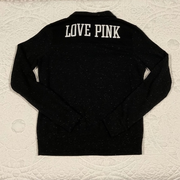 Victoria's Secret LOVE PINK 1/4 Zip Black Jacket Sweatshirt Women's Size Small - Picture 2 of 7